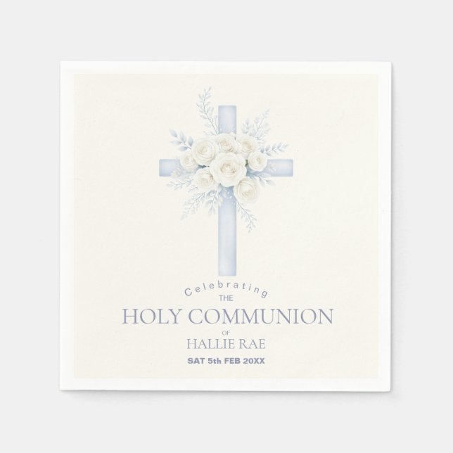 First Holy Communion Paper Napkins, Floral Cross Napkin (Front)