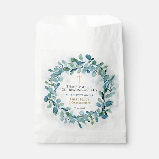 First Holy Communion Party Favour Bags Greenery (Front)