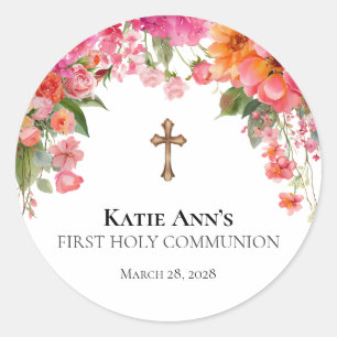 First Holy Communion Personalised Floral Sticker
