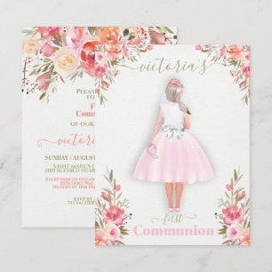 First Holy Communion Personalised Portrait Girl In Invitation