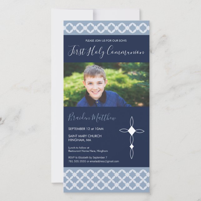 First Holy Communion Photo Card - Boy's Invitation (Front)