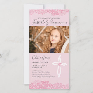 First Holy Communion Photo Card - Girl, Floral
