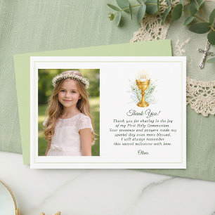 First Holy Communion Photo Elegant Thank You Card