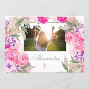 First Holy Communion Photo Floral Roses Invitation