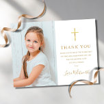 First Holy Communion Photo Gold Thank You Postcard<br><div class="desc">Featuring golden script signature name. Personalise with your photo and special first holy communion thank you message in chic gold lettering on this stylish design. Designed by Thisisnotme©</div>