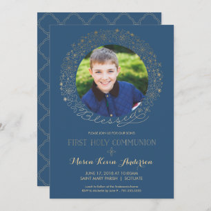 First Holy Communion Photo Invitation, Boys Invite