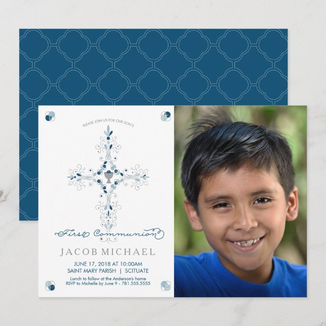 First Holy Communion Photo Invitation Boy's Invite (Front/Back)