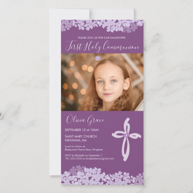 First Holy Communion Photo Invitation Card - Girl (Front)