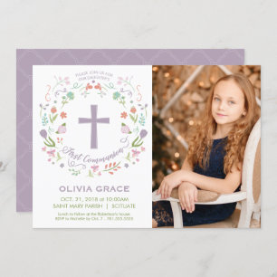 First Holy Communion Photo Invitation, Girl Invite