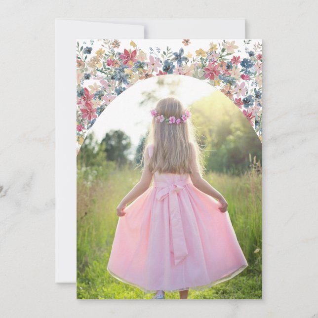 First Holy Communion Photo Modern Field Flowers  Invitation (Back)