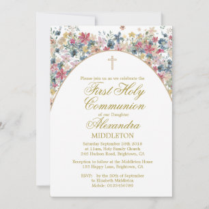First Holy Communion Photo Modern Field Flowers  Invitation