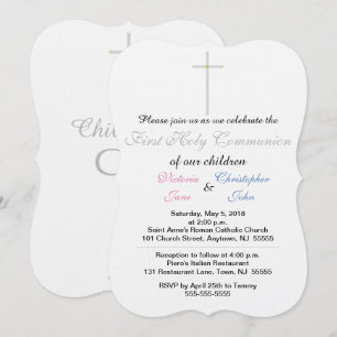First Holy Communion Pink Blue Twins Invitation