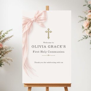 First Holy Communion Pink Bow Girl Welcome Poster