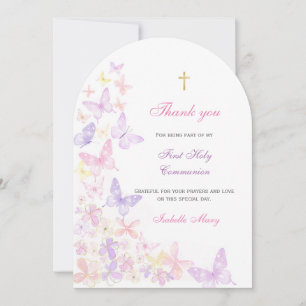 First Holy Communion Pink Butterfly Thank You Invitation