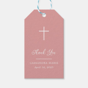 First Holy Communion Pink Cross Simple Thank You Gift Tags