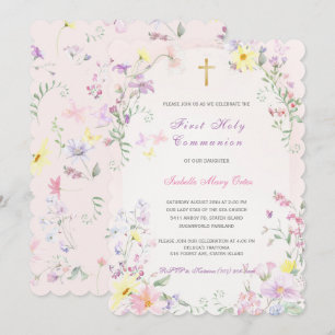 First Holy Communion Pink Girl Invitation