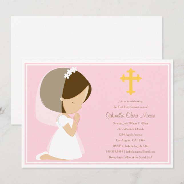 First Holy Communion - Pink | Invitation (Front/Back)
