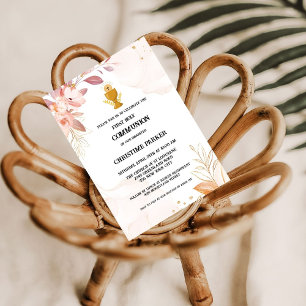First holy communion pink watercolor splash  invitation