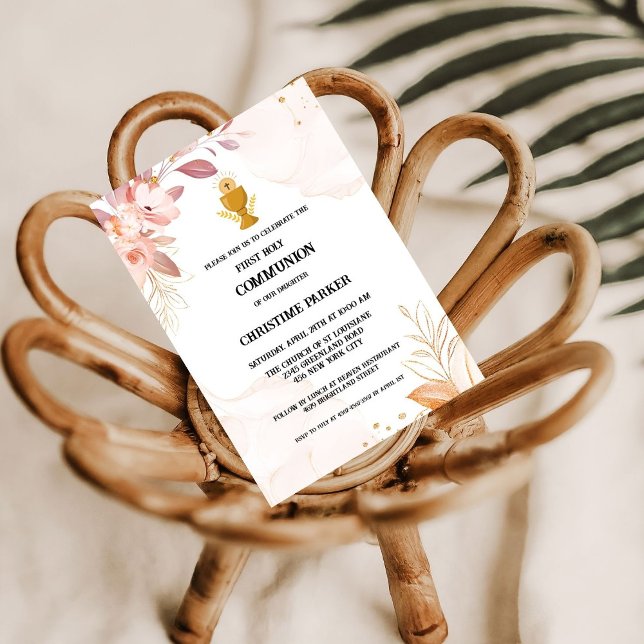 First holy communion pink watercolor splash  invitation (Creator Uploaded)