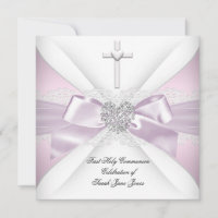 First Holy Communion Pink White Silver Heart Girl
