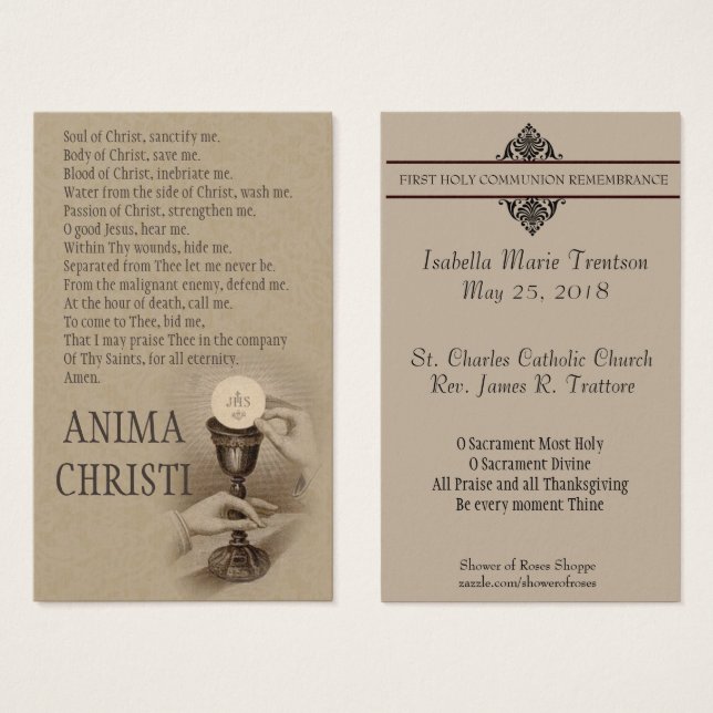 FIRST HOLY COMMUNION REMEMBRANCE HOLY CARD (Front & Back)