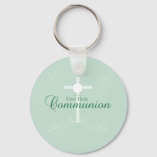 First Holy Communion, Script in Soft Green Key Ring (Front)