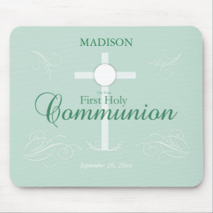 First Holy Communion, Script in Soft Green Mouse Mat