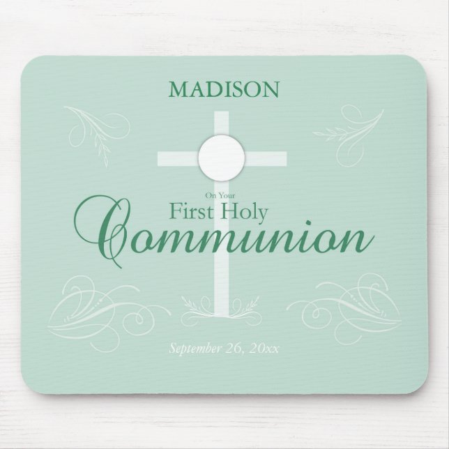 First Holy Communion, Script in Soft Green Mouse Mat (Front)
