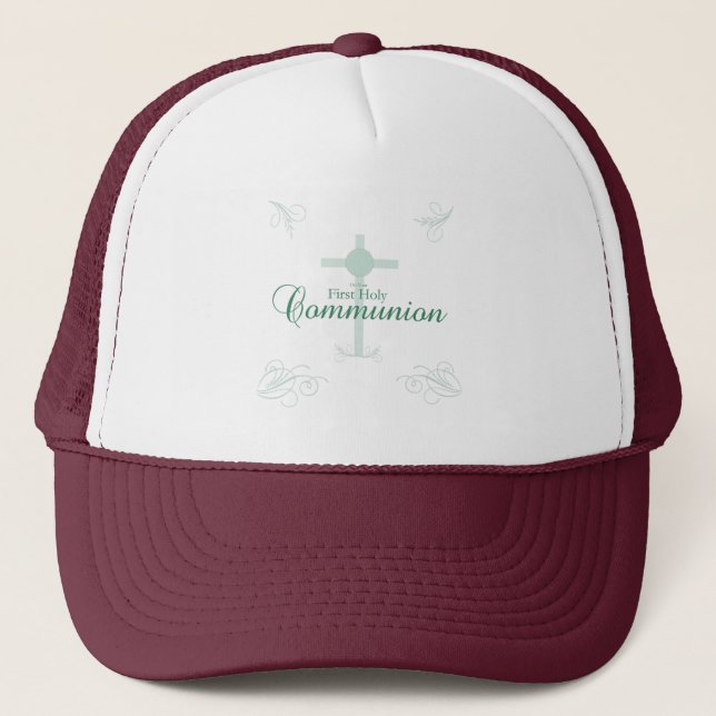 First Holy Communion, Script in Soft Green Trucker Hat (Front)