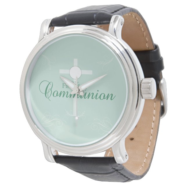 First Holy Communion, Script in Soft Green Watch (Angled)