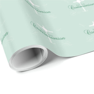 First Holy Communion, Script in Soft Green Wrapping Paper