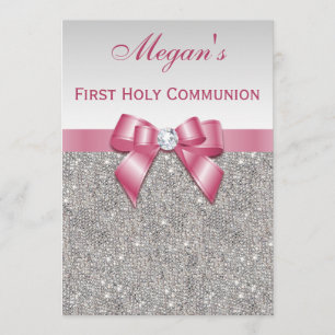 First Holy Communion Silver Jewels, Bow & Diamond Invitation