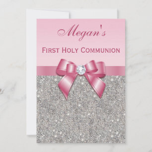 First Holy Communion Silver Jewels, Bow & Diamond Invitation