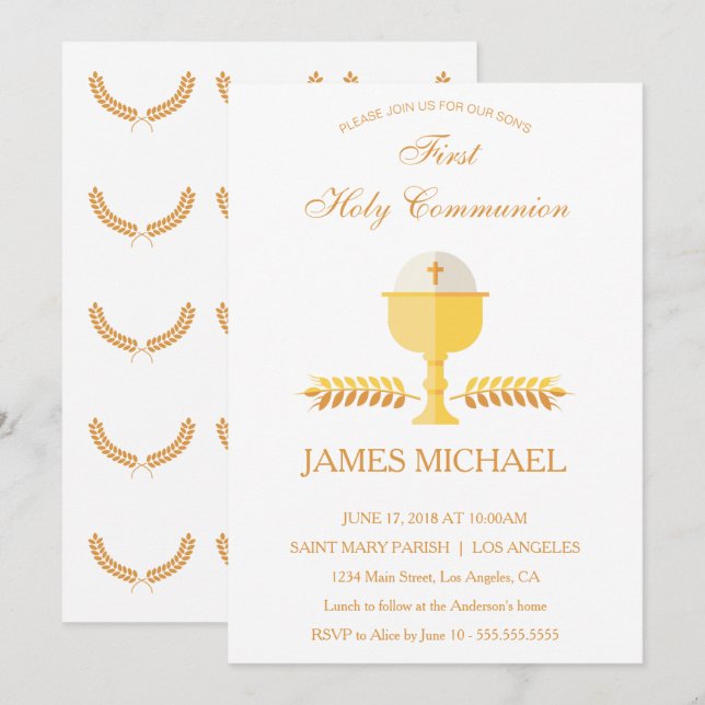 First Holy Communion Simple Golden Invitation (Front/Back)