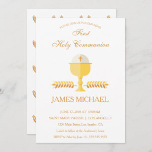 First Holy Communion Simple Golden Invitation