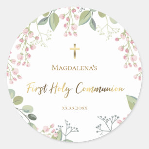 First Holy Communion small flowers  Classic Round Sticker