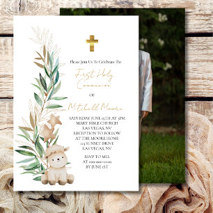 First Holy Communion Sweet Little Lamb Greenery  Invitation