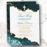 First Holy Communion Teal Gold Marble Geode