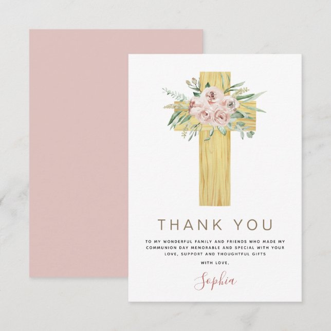First Holy Communion Thank You Dusty Pink Rose (Front/Back)