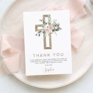 First Holy Communion Thank You Dusty Pink Rose Invitation