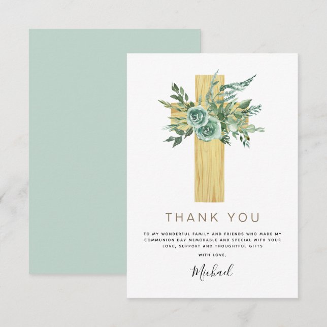 First Holy Communion Thank You Eucalyptus Invitati (Front/Back)
