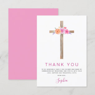 First Holy Communion Thank You Floral Pink Rose
