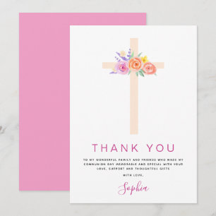 First Holy Communion Thank You Floral Pink Rose