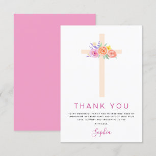 First Holy Communion Thank You Floral Pink Rose Card