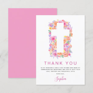 First Holy Communion Thank You Floral Pink Rose Card