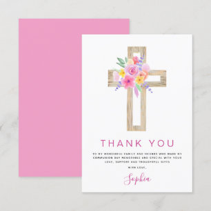 First Holy Communion Thank You Floral Pink Rose Card