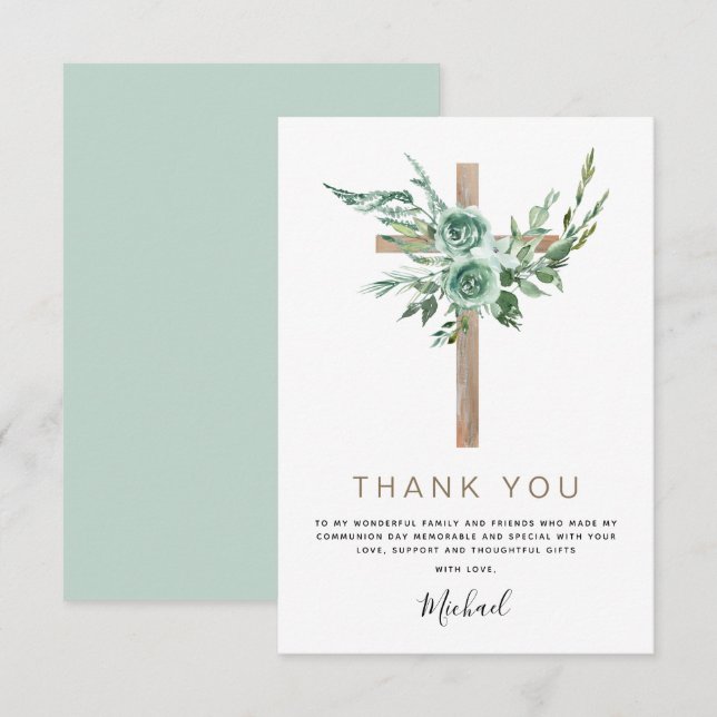 First Holy Communion Thank You Greenery Sage  Invi (Front/Back)