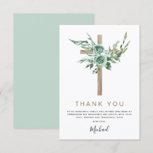 First Holy Communion Thank You Greenery Sage Invi