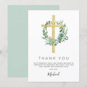 First Holy Communion Thank You Greenery Sage  Invitation