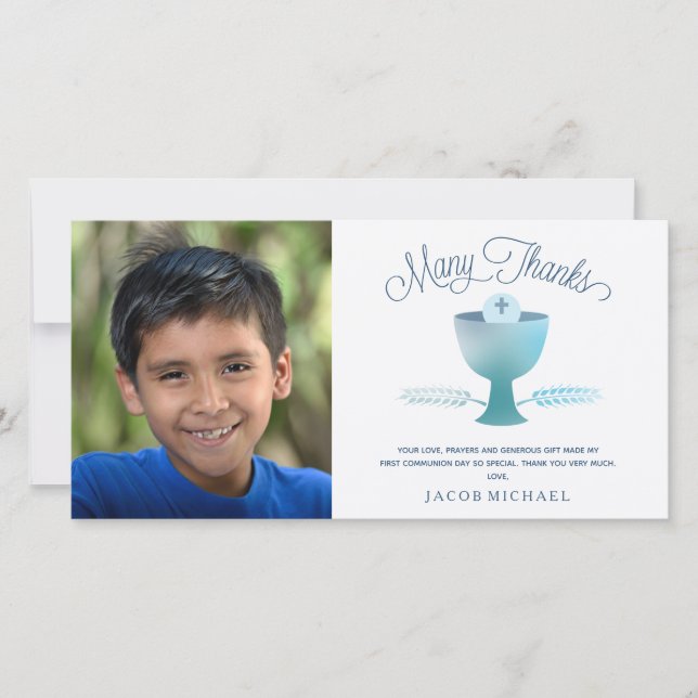 First Holy Communion Thank You Photo Card - Boy's (Front)